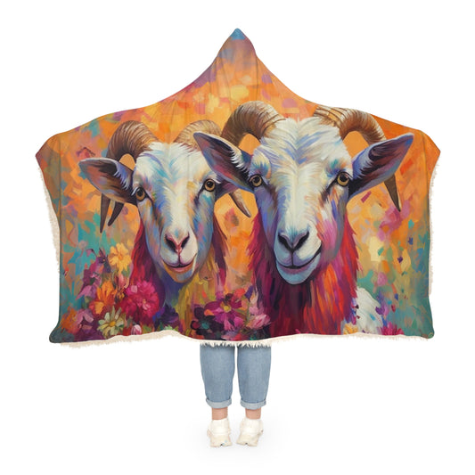 sherpa lined water colour goat snuggle blanket