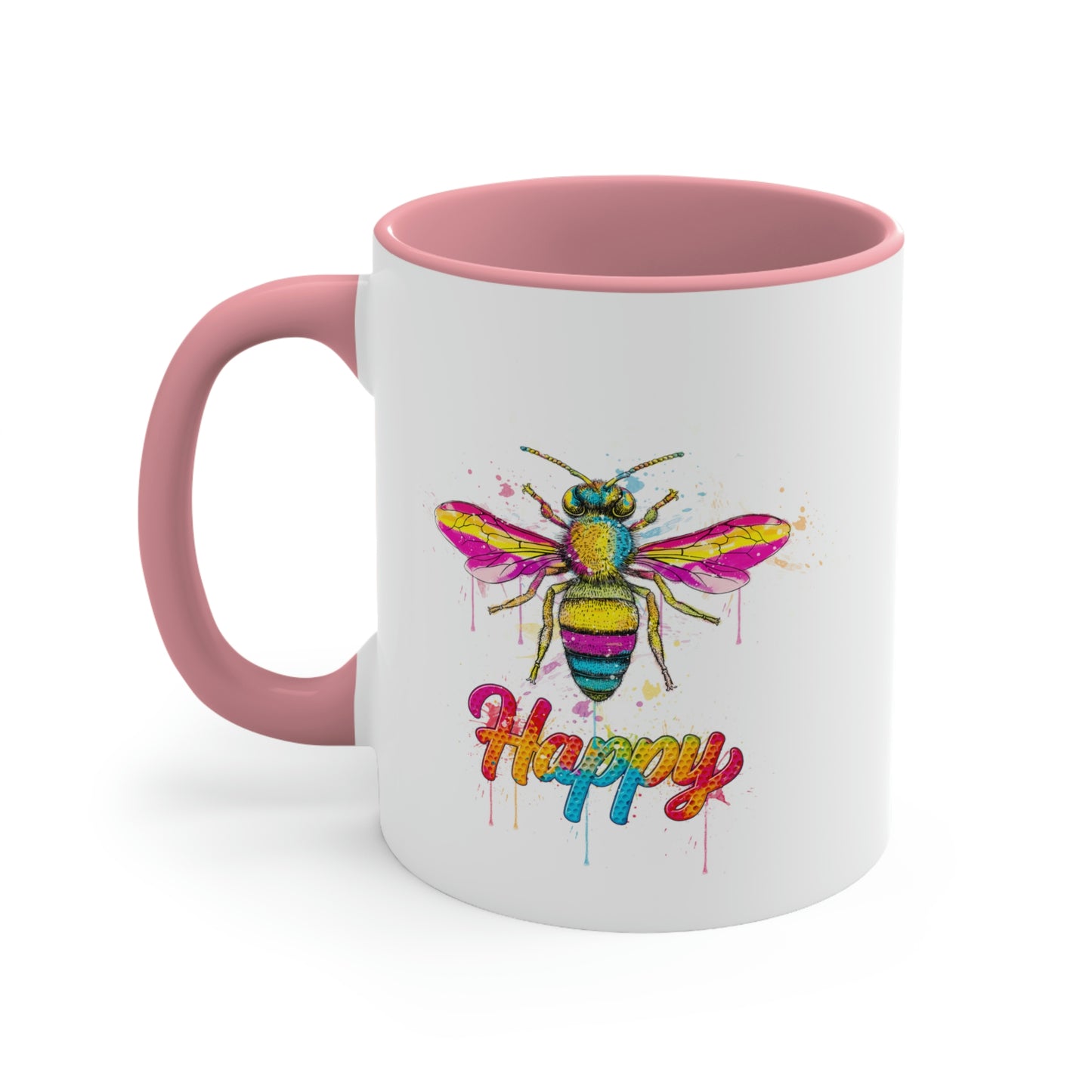 Bee Happy Accent Colour Mug, 11oz
