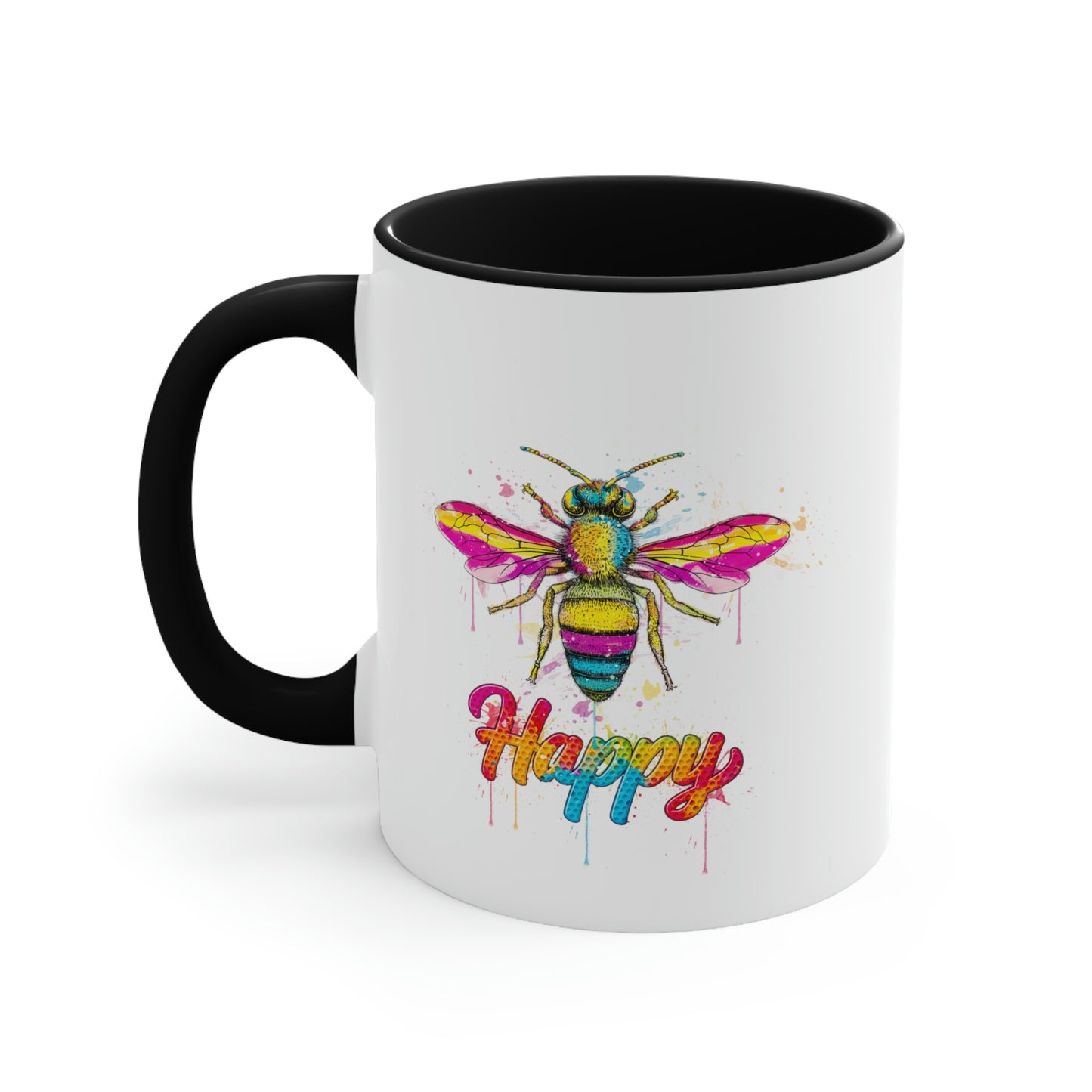 Bee Happy Accent Colour Mug, 11oz