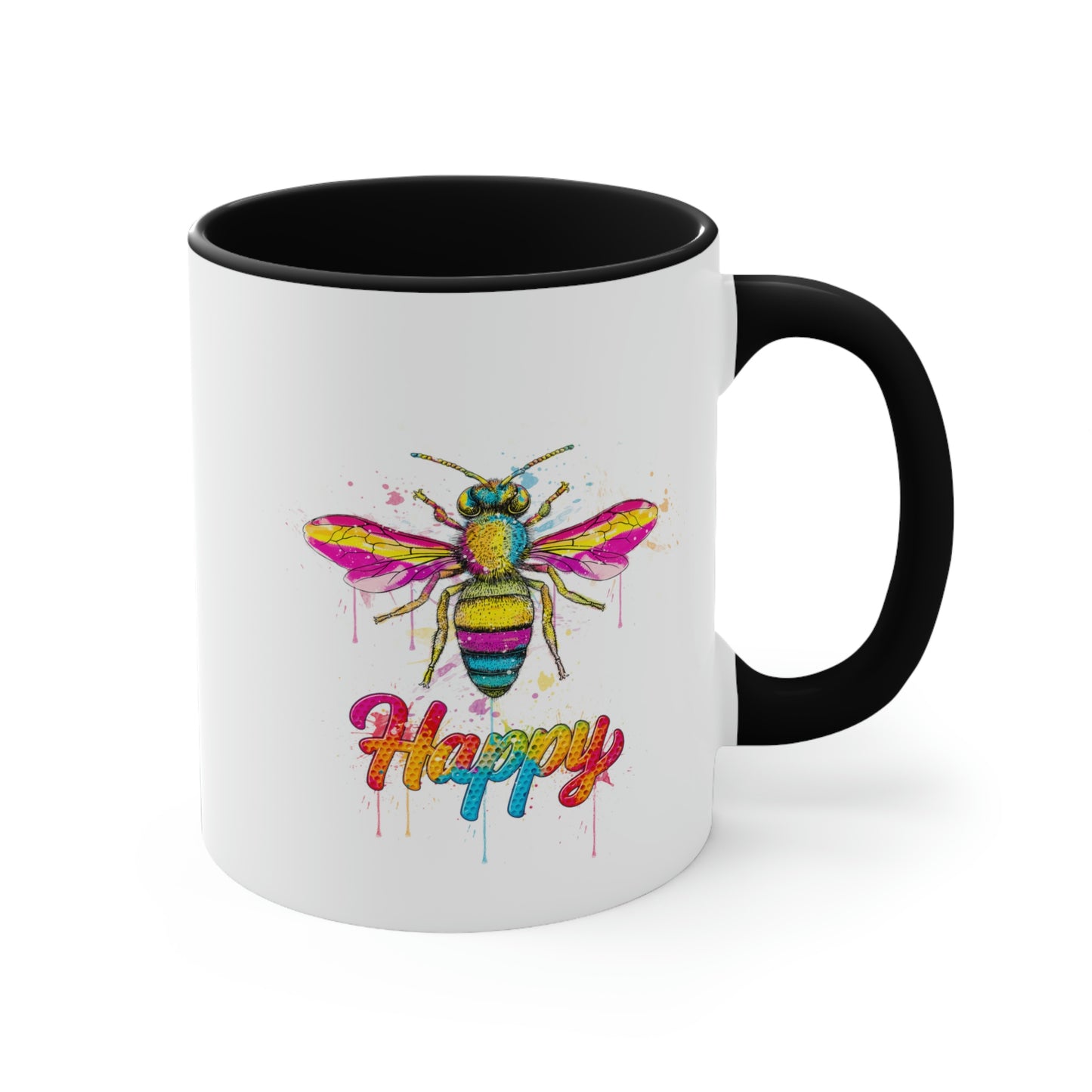 Bee Happy Accent Colour Mug, 11oz