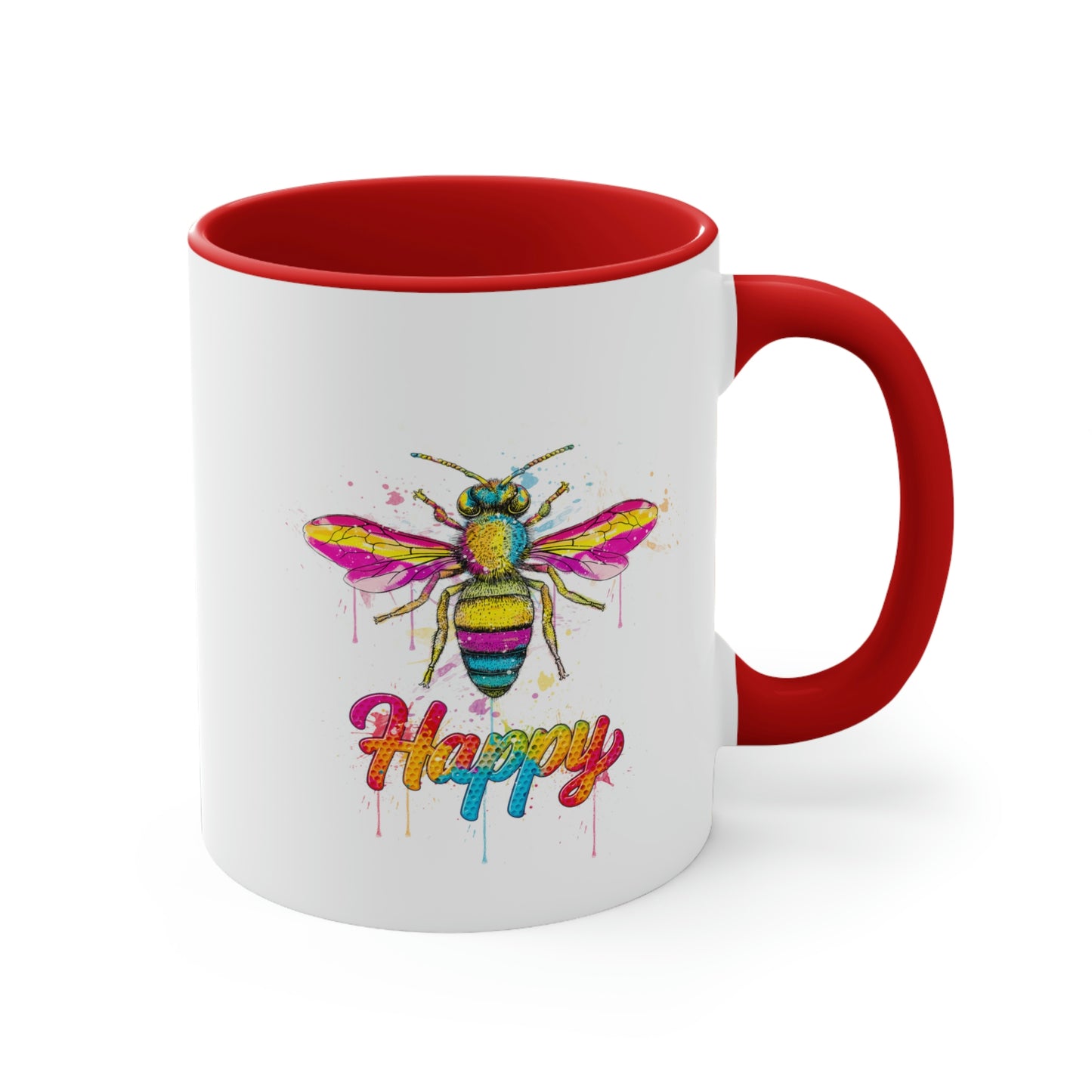 Bee Happy Accent Colour Mug, 11oz