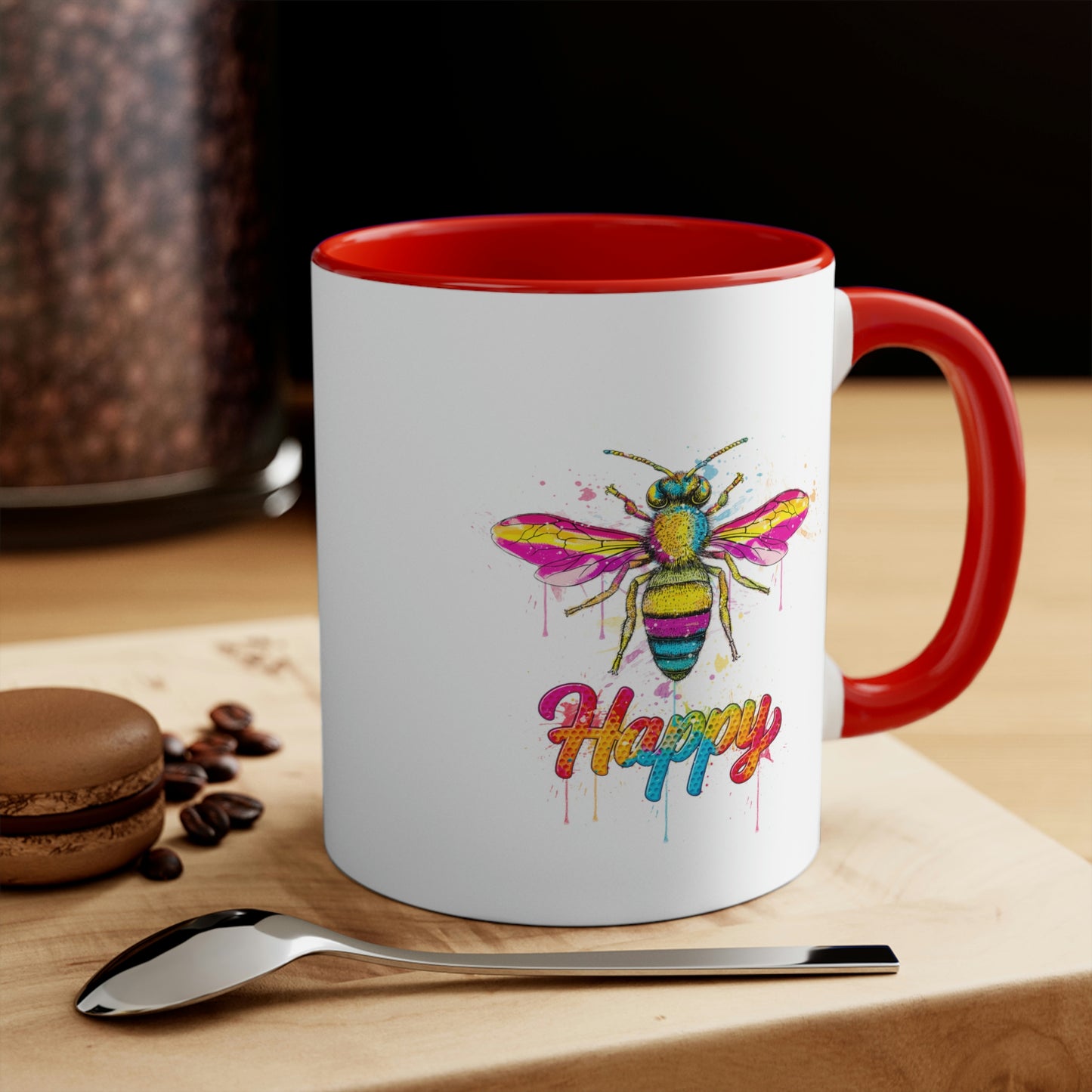 Bee Happy Accent Colour Mug, 11oz