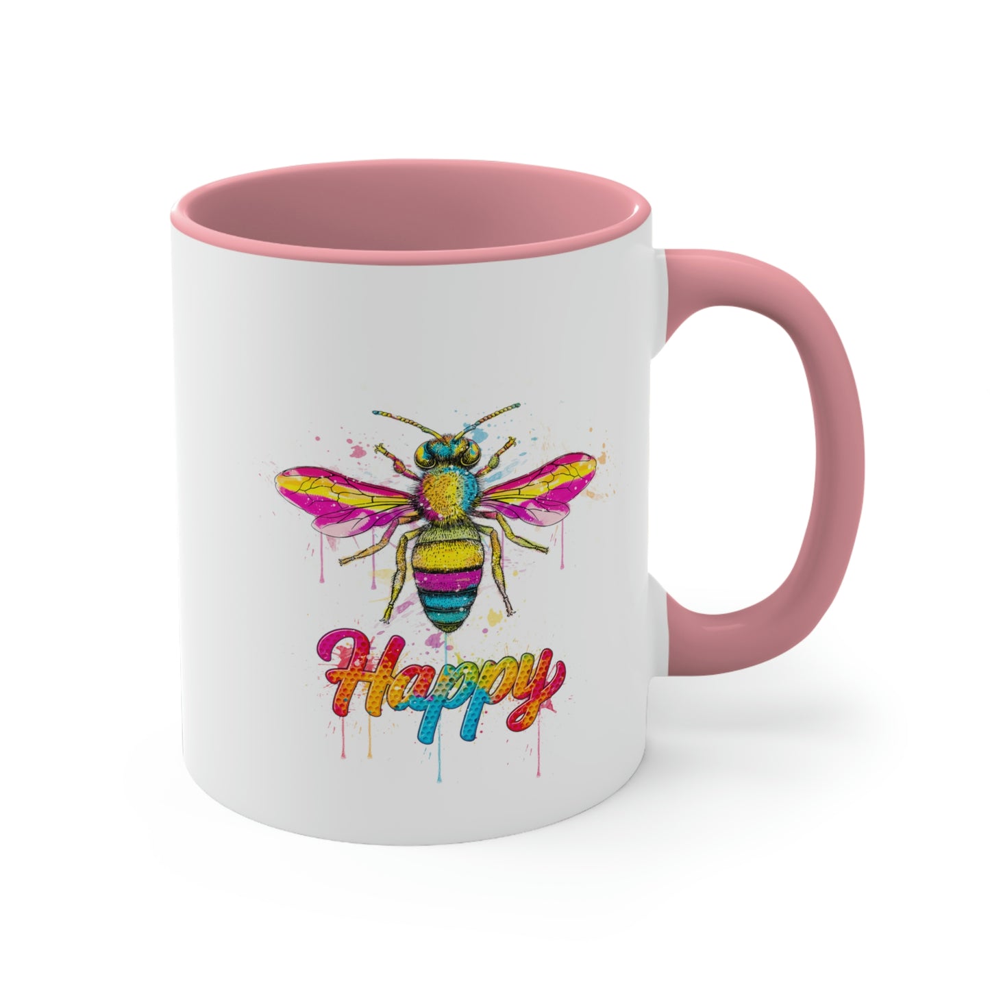 Bee Happy Accent Colour Mug, 11oz
