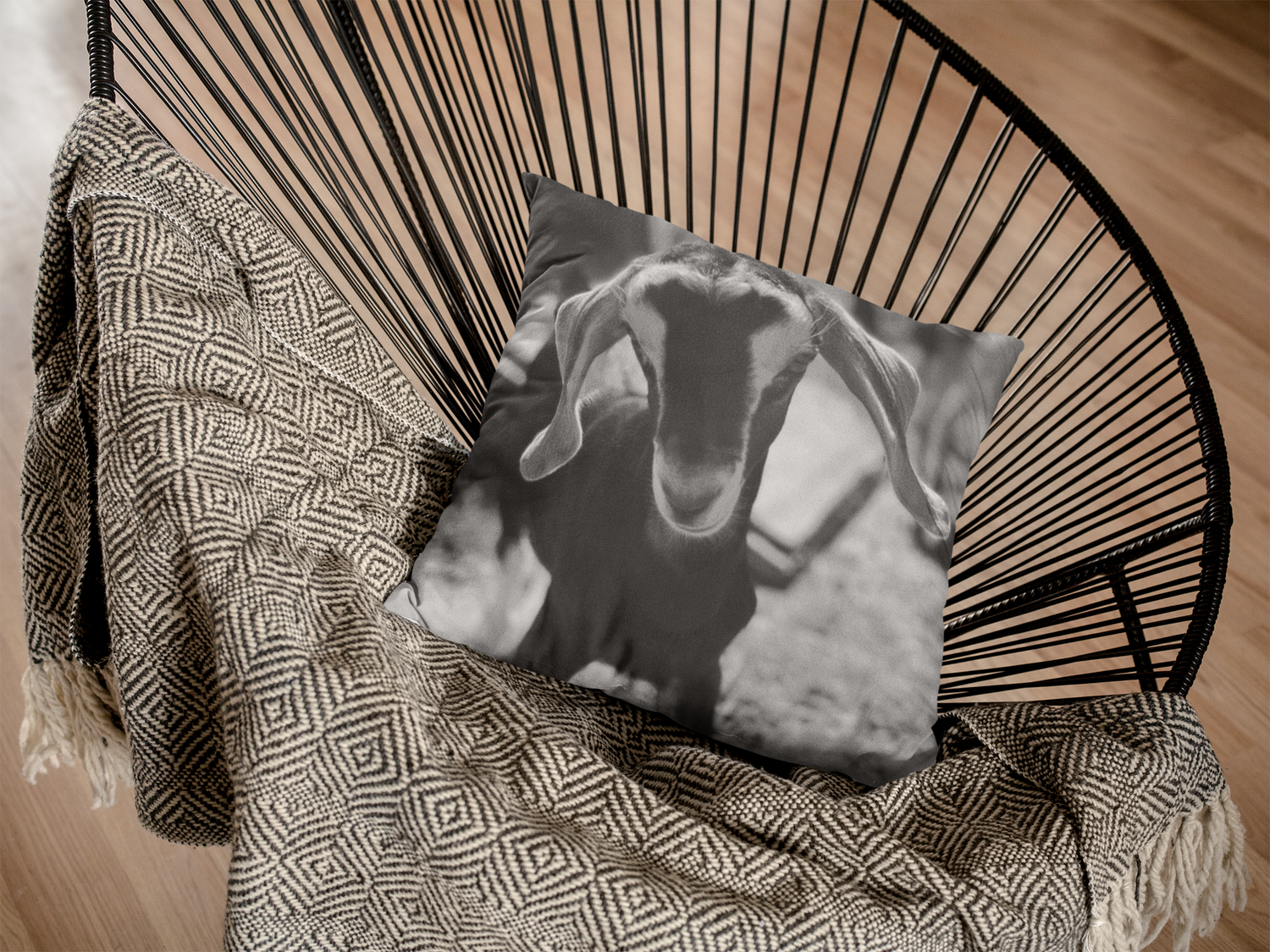 black and white goat cushion