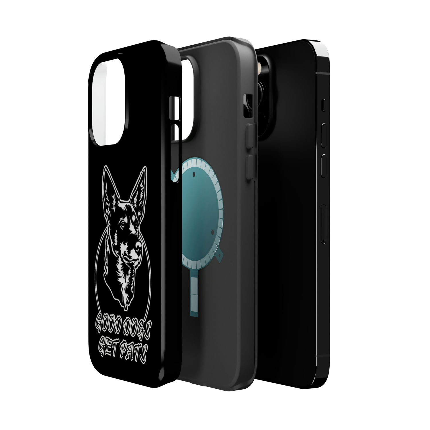 black and white phone case with logo good dogs get pats