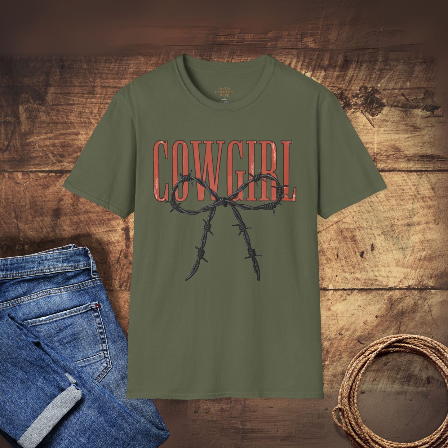 Barbed Wire Bow Cowgirl T-Shirt