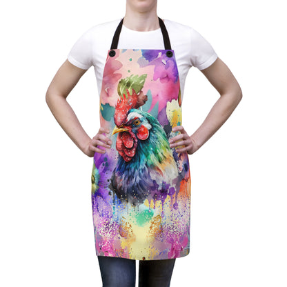 watercolour chicken apron on women