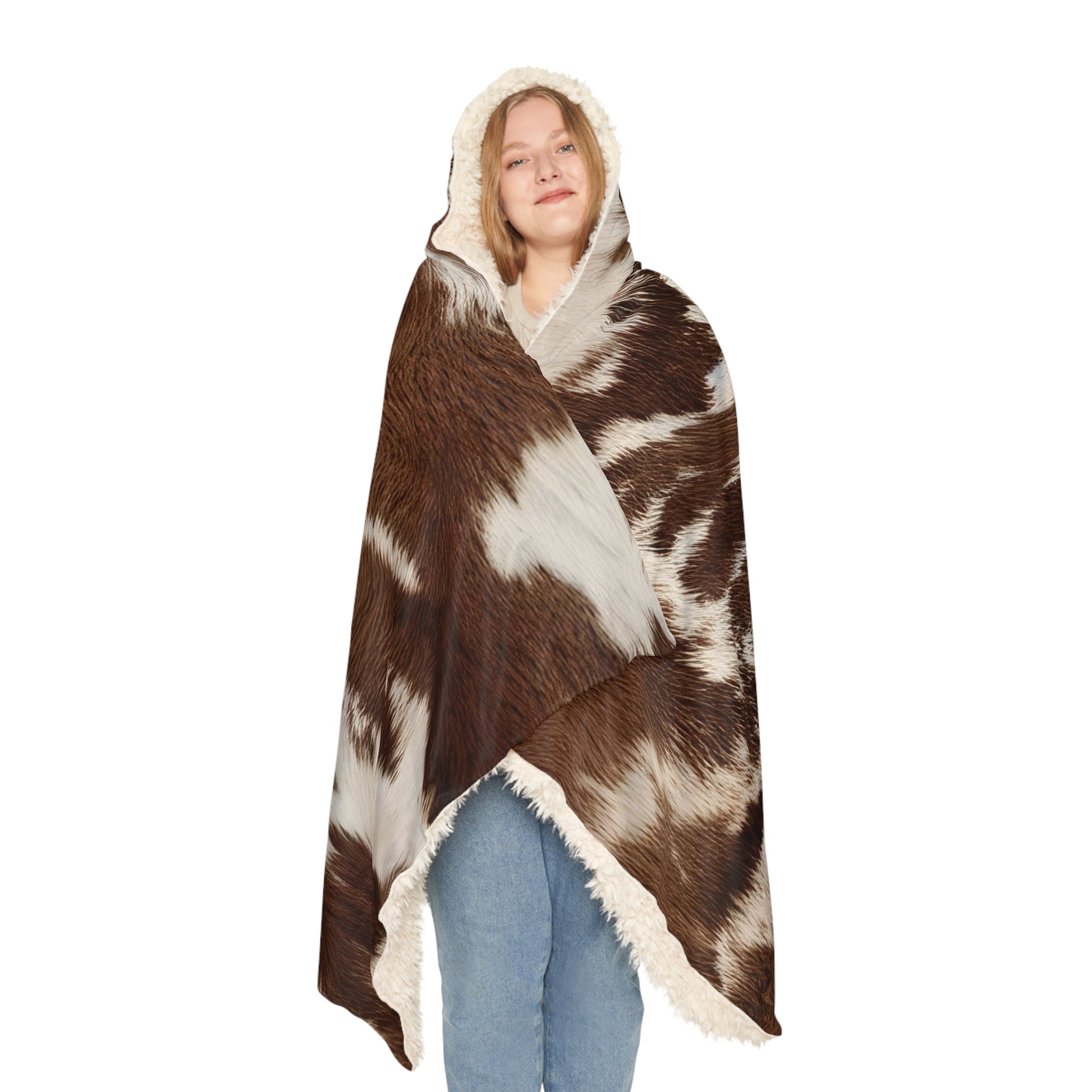 cow hide print hooded snuggle blanket