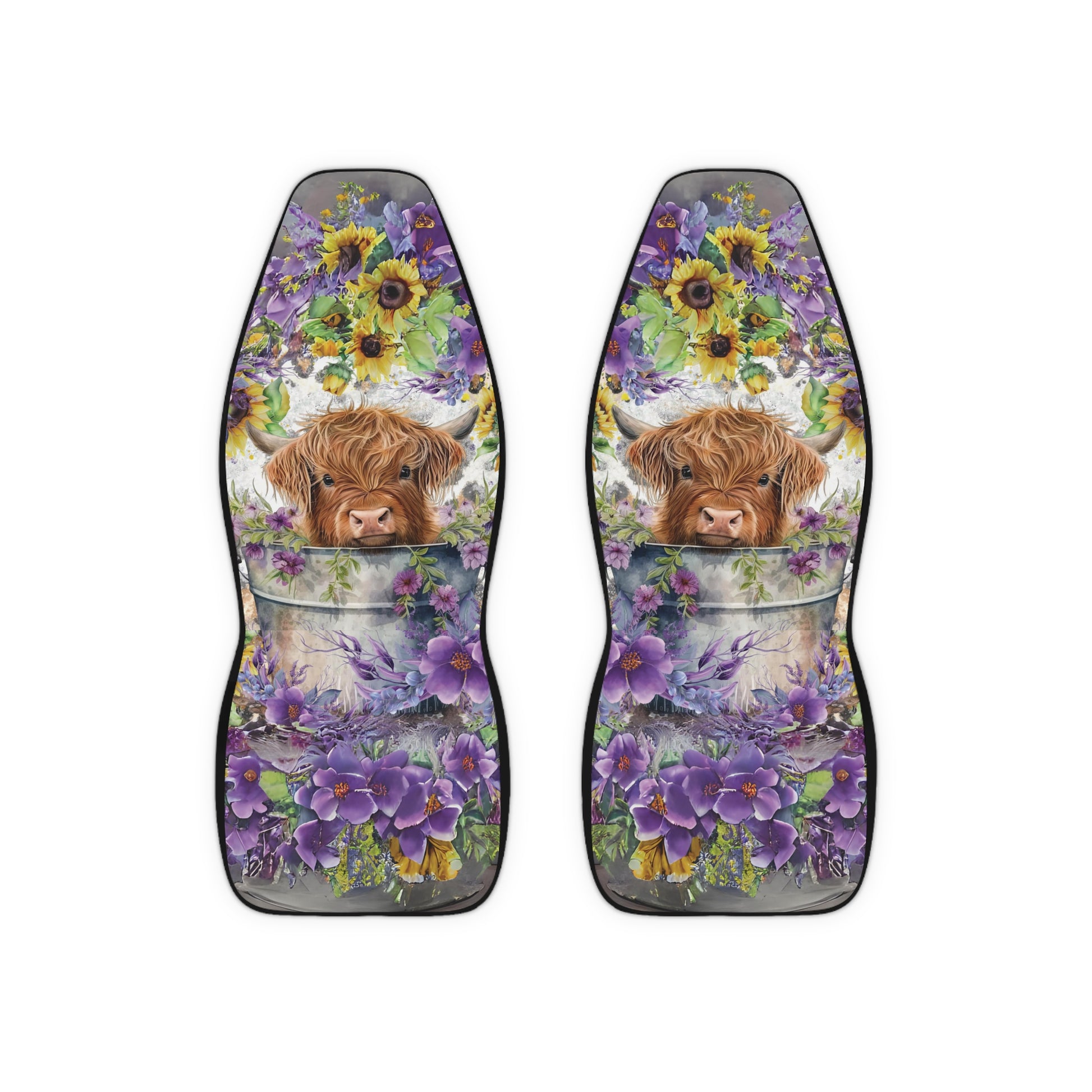 Highland Cow car seat covers front 