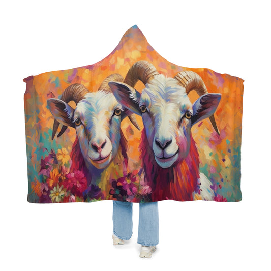 hooded snuggle blanket with watercolour 2 goat design