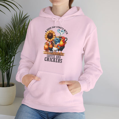 woman wearing A good day starts with hoodie in pale pink