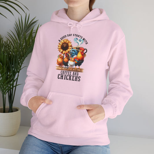 woman wearing A good day starts with hoodie in pale pink