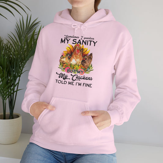 a woman wearing Sometimes I question my sanity pink hoodie
