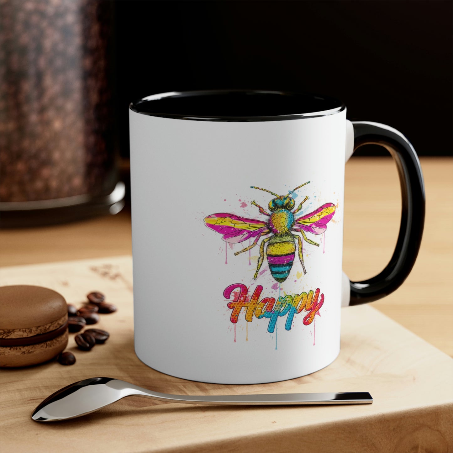 Bee Happy Accent Colour Mug, 11oz