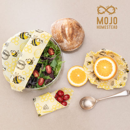 Beekeeper and Australian Farmer Approved Organic Reusable 3 Pack Beeswax Food Wraps