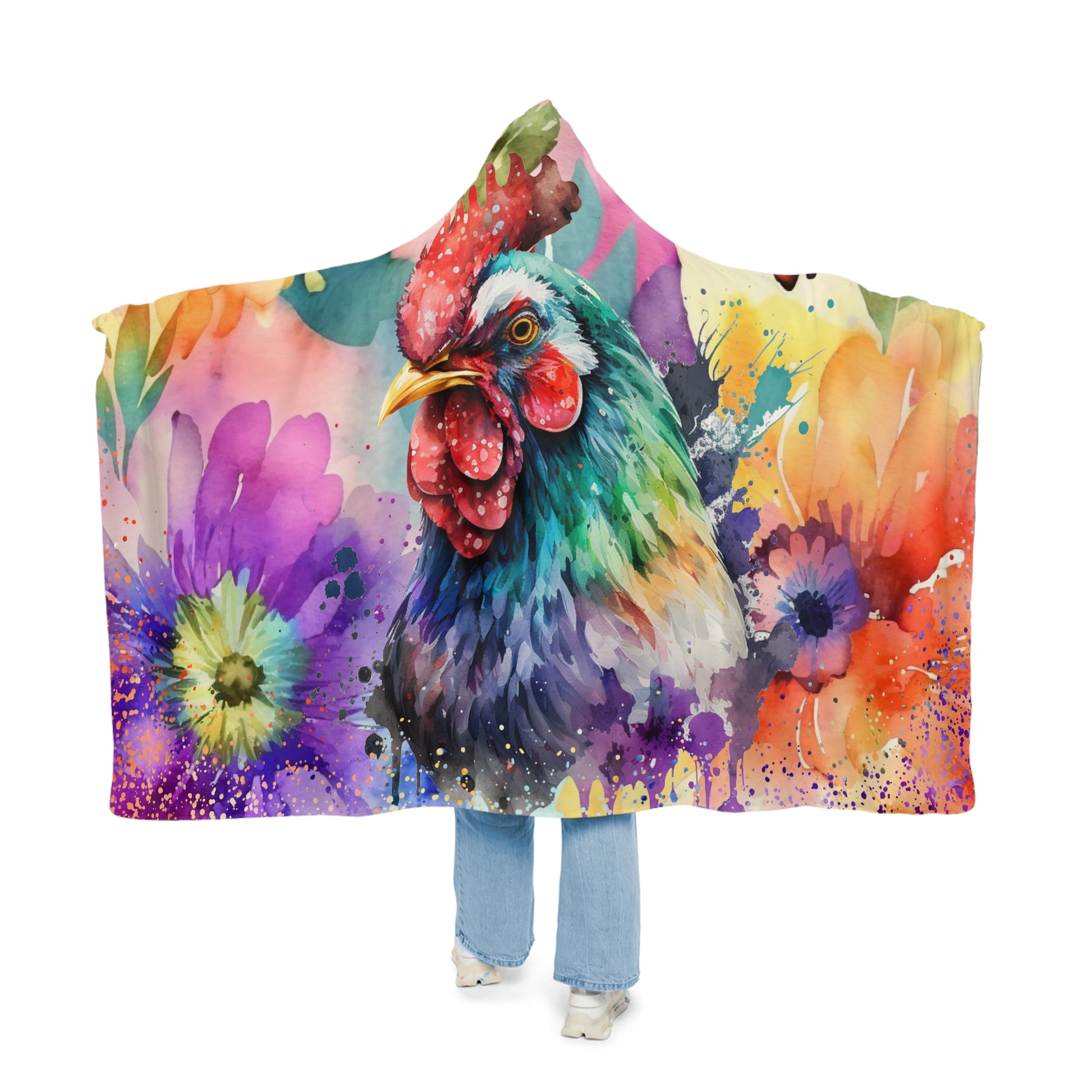 Watercolour Rooster Hooded Snuggle Blanket