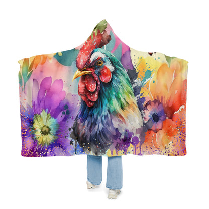 Watercolour Rooster Hooded Snuggle Blanket
