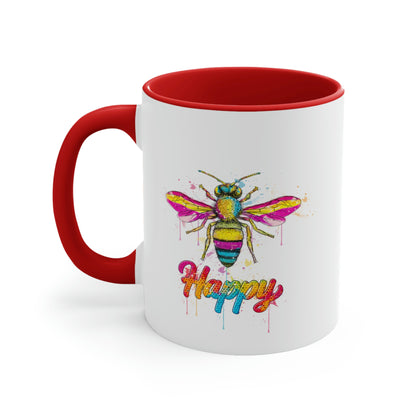 Bee Happy Accent Colour Mug, 11oz